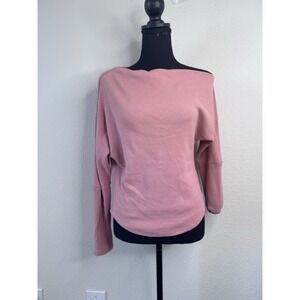 We The Free People El Sol Long Sleeve Top S Pink Boatneck Asymmetrical Casual